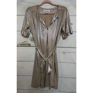 Sabina Musayev Size XS Gold Snake Skin Short Sleeve Tie Waist Perf for Holidays